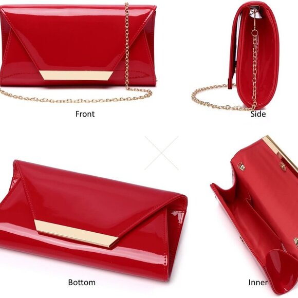 Patent Leather Envelope Clutch Womens Evening Handbag Stylish Shoulder Bag Purse - Picture 3 of 9